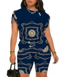 SC Plus Size Letter Print Short Sleeve Short Suit GSRX-9043