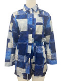 SC Plus Size Print Long Sleeve Shirt Two Piece Short Set GSRX-9060