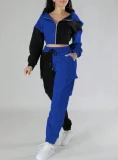 SC Contrast Color Patchwork Sport Hooded Two Piece Pants Set GWSF-383799773
