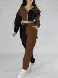 SC Contrast Color Patchwork Sport Hooded Two Piece Pants Set GWSF-383799773