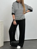 SC Stripe Half Sleeve Hoodies Pants Loose Suit GWSF-T109082348
