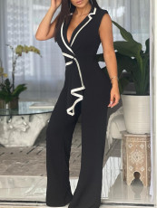 SC V Neck Sleeveless Wide Leg Jumpsuit QYMF-3219