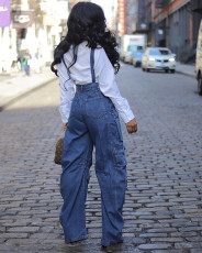 SC Plus Size Fashion Multi-pockets Denim Jumpsuit GAKF-A40304