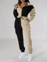 SC Contrast Color Patchwork Sport Hooded Two Piece Pants Set GWSF-383799773