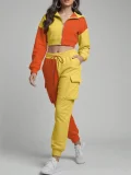 SC Contrast Color Patchwork Sport Hooded Two Piece Pants Set GWSF-383799773