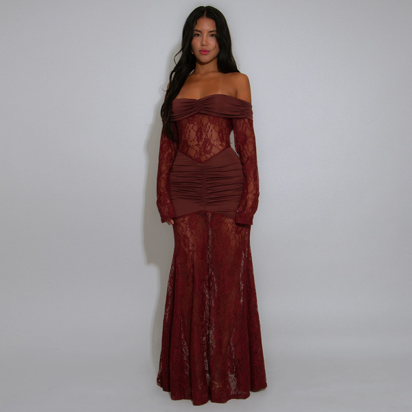 SC Lace Patchwork Backless Tube Top Dress CYA-902088