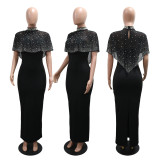SC Fashion Slim Solid Color Dress Cape Two-Piece Set CYA-902075