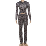 SC Leopard Print Hooded Sport Two Piece Pants Set DLSF-K25S82117