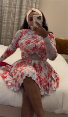 SC Long Sleeve Print Two Piece Skirt Set GCNE-73128