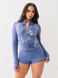 SC Zipper Long Sleeve Print Short Suit GMJL-XH2200