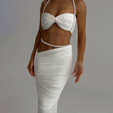 SC Pearl Halterneck Tops Long Skirt Mesh Set XEF-K25D81951