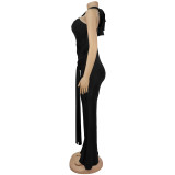 SC Solid Color Halterneck Tie Jumpsuit BY-7570