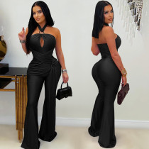 SC Solid Color Halterneck Tie Jumpsuit BY-7570