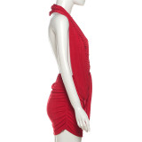 SC Deep V Neck Backless Mini Dress XEF-K25D82314