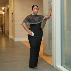 SC Fashion Slim Solid Color Dress Cape Two-Piece Set CYA-902075