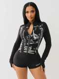 SC Zipper Long Sleeve Print Short Suit GMJL-XH2200
