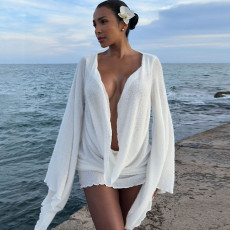 SC Flare Sleeve Solid Color Mini Dress XEF-K25D83058