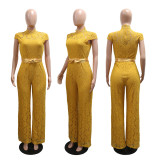 SC Short Sleeve Lace Solid Jumpsuit CYA-901998