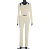 SC Solid Color U Neck Long Sleeve Pants 3 Piece Set MXBF-D25ST438