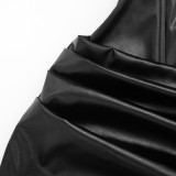 SC Wrap Chest PU Leather Pleated Mini Dress GSZM-D25DS451
