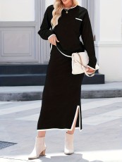 SC Plus Size O Neck Long Sleeve Tops Split Long Skirt Suit GAWE-6714