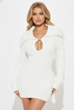 SC Lapel Lantern Sleeve Knit Mini Dress NY-110