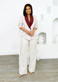 SC Plus Size Contrast Color Blazer Pant Suit NY-3755