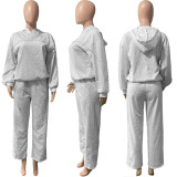 SC Beaded Hooded Sweatshirt And Sweatpants Two-Piece Set HMS-5595