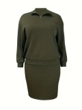 SC Plus Size Long Sleeve Knits Two Piece Skirt Set GAWE-6712
