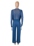 SC Mesh Long Sleeve Tops Two Piece Pants Set SHD-9570