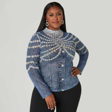 SC Plus Size Print Long Sleeve Tops NNWF-8141