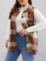 SC Plus Size Plaid Print Sleeveless Vest Coat GAWE-6423