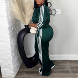 SC Plus Size Stripe Patchwork Zipper Two Piece Pants Set ZDF-33306