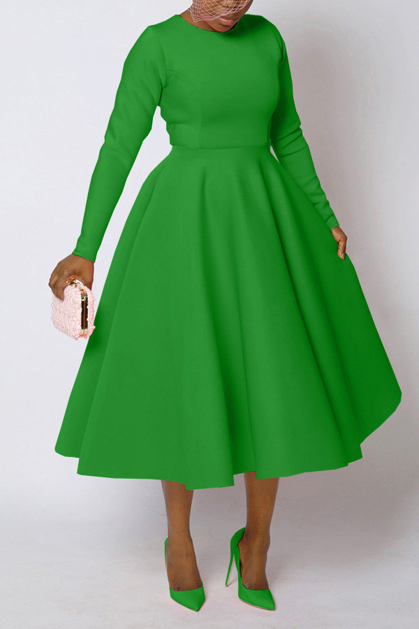 SC Plus Size Solid Color Long Sleeve Midi Derss NNWF-8128