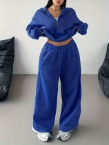SC Plus Size Solid Color Zipper Loose Two Piece Pants Set GAWE-6722