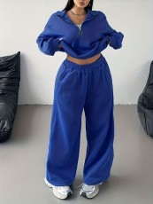 SC Plus Size Solid Color Zipper Loose Two Piece Pants Set GAWE-6722