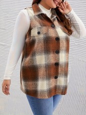 SC Plus Size Plaid Print Sleeveless Vest Coat GAWE-6423