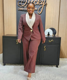 SC Plus Size Contrast Color Blazer Pant Suit NY-3755