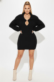 SC Lapel Lantern Sleeve Knit Mini Dress NY-110