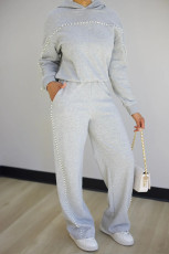 SC Beaded Hooded Sweatshirt And Sweatpants Two-Piece Set HMS-5595