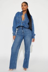 SC Fashion Washed Long Sleeve Denim Jumpsuit LX-3586