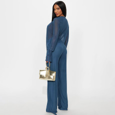SC Mesh Long Sleeve Tops Two Piece Pants Set SHD-9570