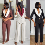 SC Plus Size Contrast Color Blazer Pant Suit NY-3755