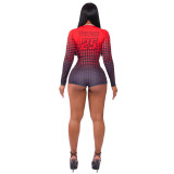 SC Polka Dot Print Zipper Long Sleeve Romper SHD-9576