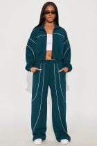 SC Color-blocked Stand-up Collar Two Piece Pants Set YD-8839