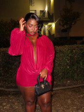 SC Deep V Neck Tie Up Mini Dress GXIY-K25L1311