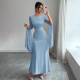 SC Mesh Patchwork Solid Color Fishtail Dress GZJF-10187