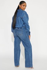 SC Fashion Washed Long Sleeve Denim Jumpsuit LX-3586