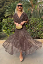 SC Bohemian Print V-Neck Mesh Maxi Dress GRNH-28852