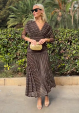 SC Bohemian Print V-Neck Mesh Maxi Dress GRNH-28852